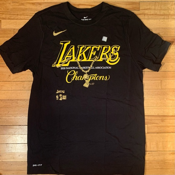 NIKE DRI-FIT LA LAKERS 2020 CHAMPIONSHIP CHAIN MEN'S BLACK GOLD SHIRT SIZE M-2XL - Picture 4 of 4
